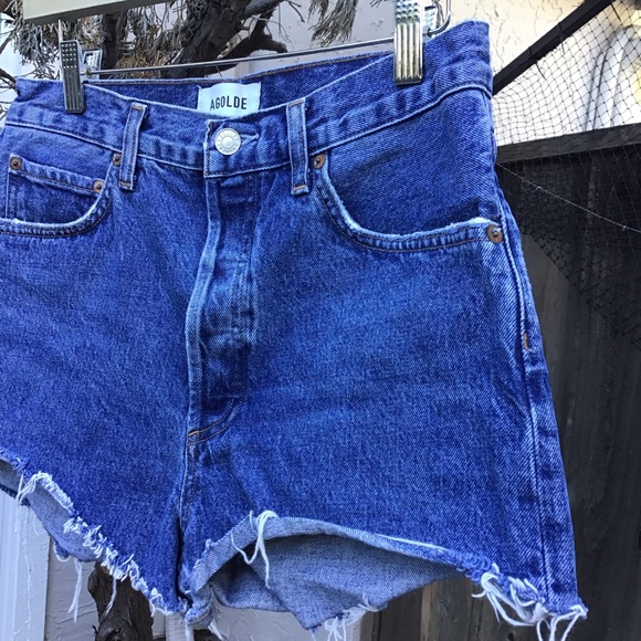 Agolde Ridley Denim Cutoff Shorts Womens 28 Blue High Rise Raw Hem - Picture 2 of 4